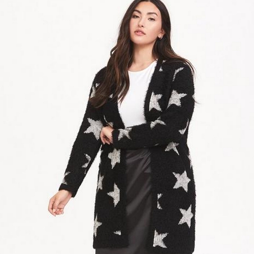Torrid Plus Black & White Hooded Star Cardigan - Picture 2 of 8